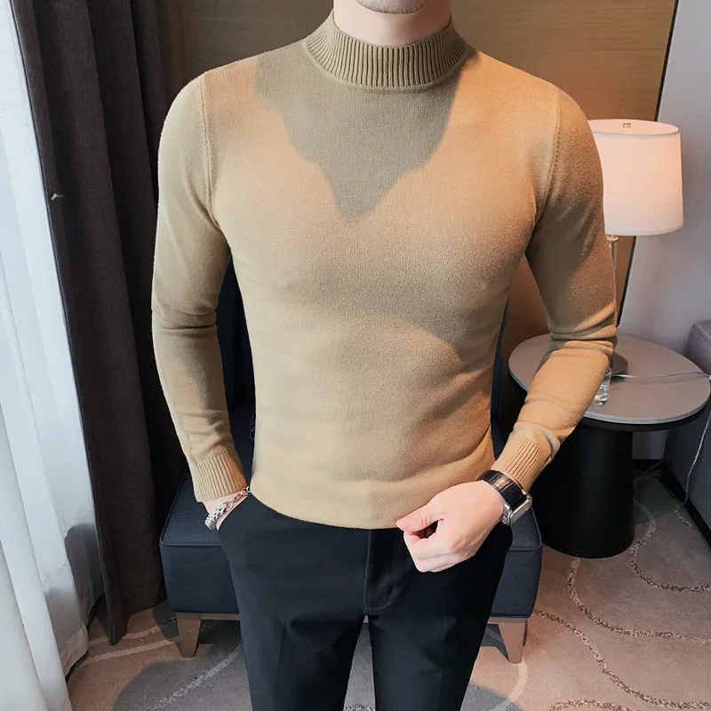 2022 Autumn Winter Fashion Turtleneck Long Sleeve Knitted Sweaters For Men Clothing Slim Fit Casual Pullovers Pull Homme S-4XL