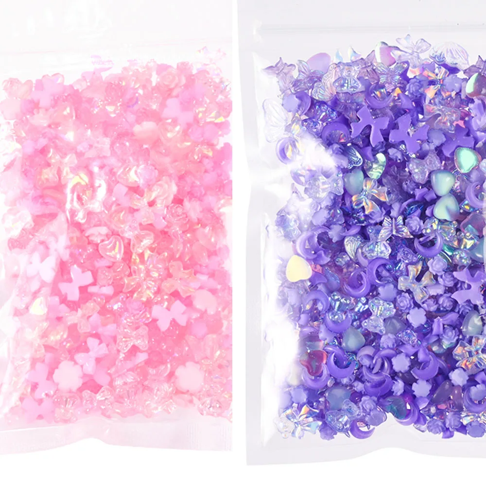 

50g/bag Mixed Resin Bow Nail Art Charms Kawaii Flower Bownot Heart Bear Rhinestone Mini Ribbon 3D Korean Nail Art Decorations