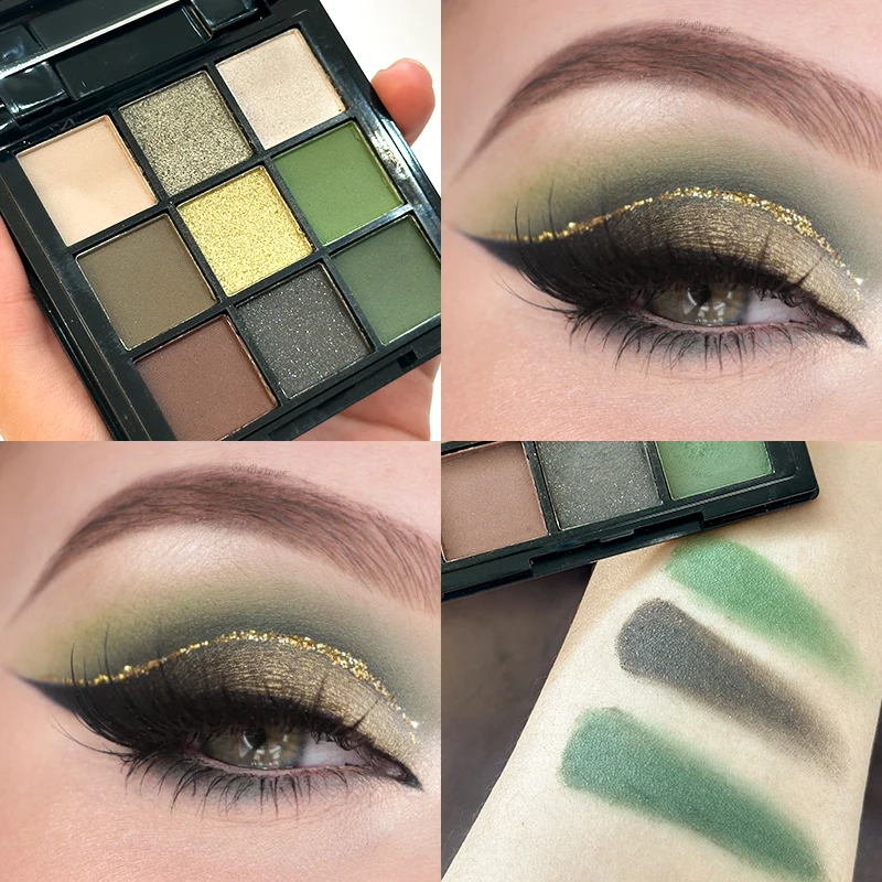 9 Color Dark Green Eyeshadow Palette Matte Shimmer Army Forest Makeup Pigmented Long Lasting Professional 9 Colores Coemstics