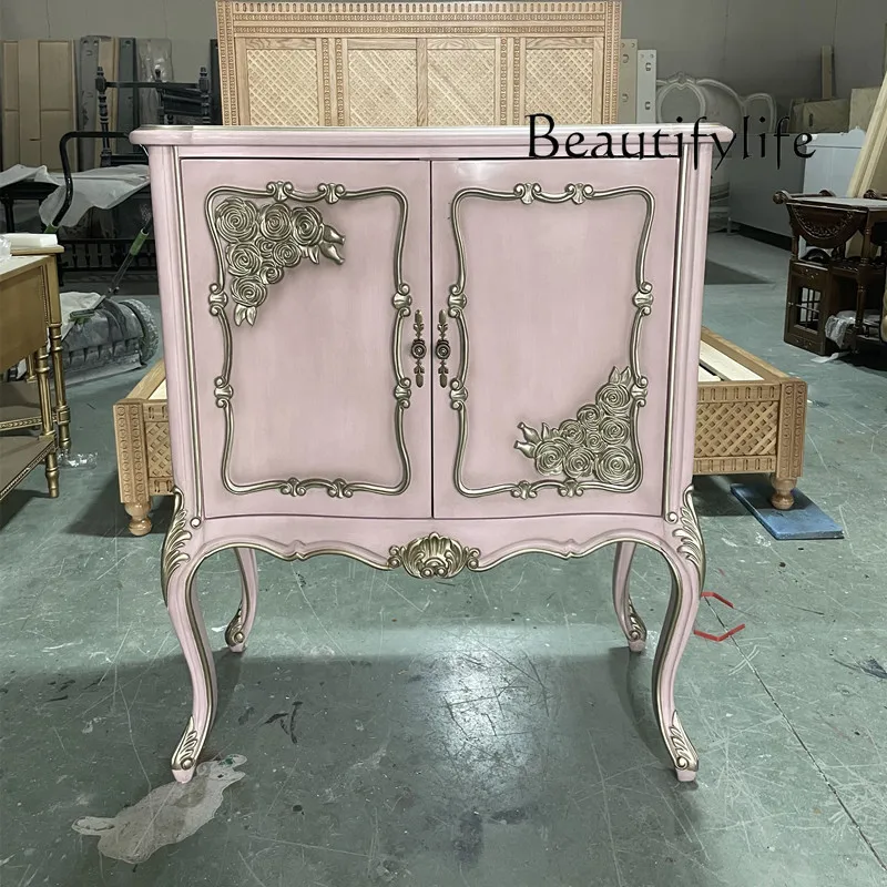 

French neoclassical solid wood porch cabinet carved dining side cabinet retro old foyer porch locker