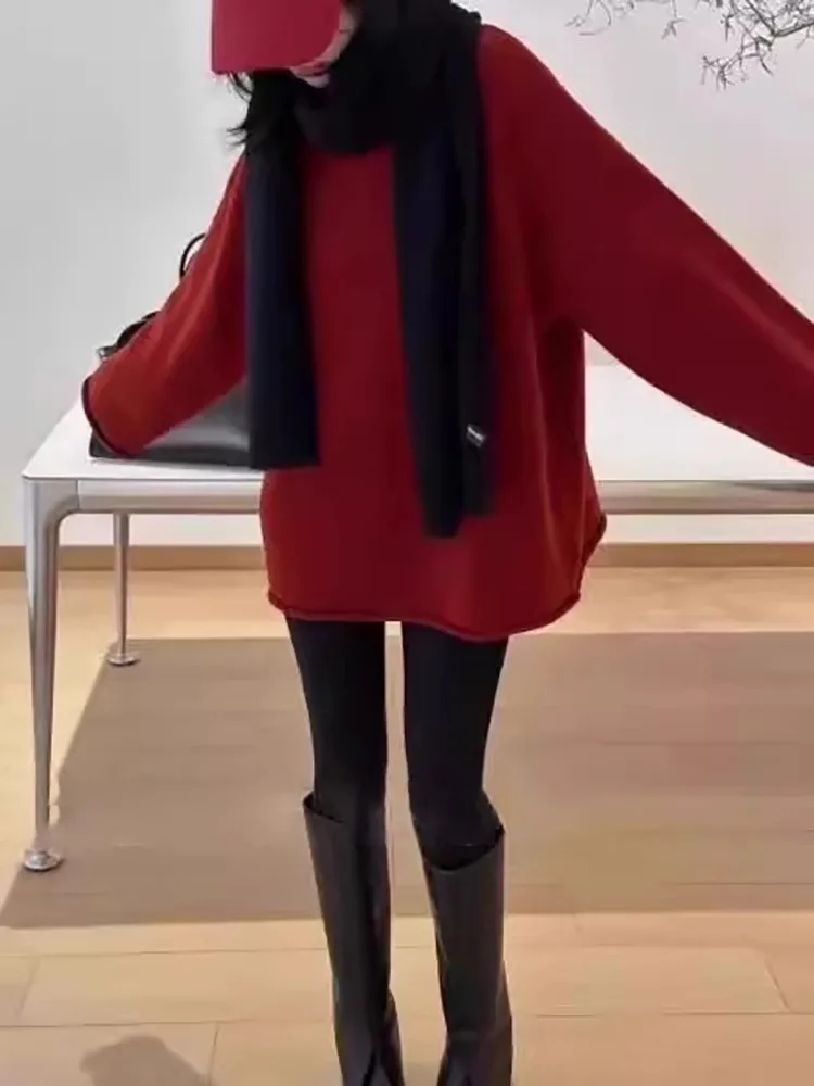 2024 delle nuove donne Thiened maglione lavorato a maglia di media lunghezza autunno inverno caldo Fing Pendolarismo Sle lungo Sve rotondo Ne Base...