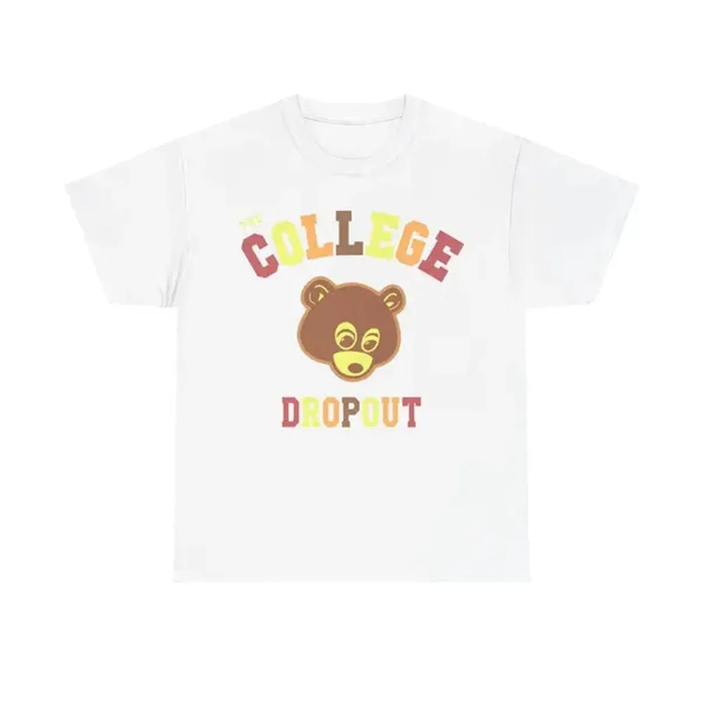 Men's "College Dropout" Inspired Short-Sleeve Round-Neck Retro Vintage Cotton Casual Graphic Tee, Comfy Classic Streetwear Top, Shortsleeve