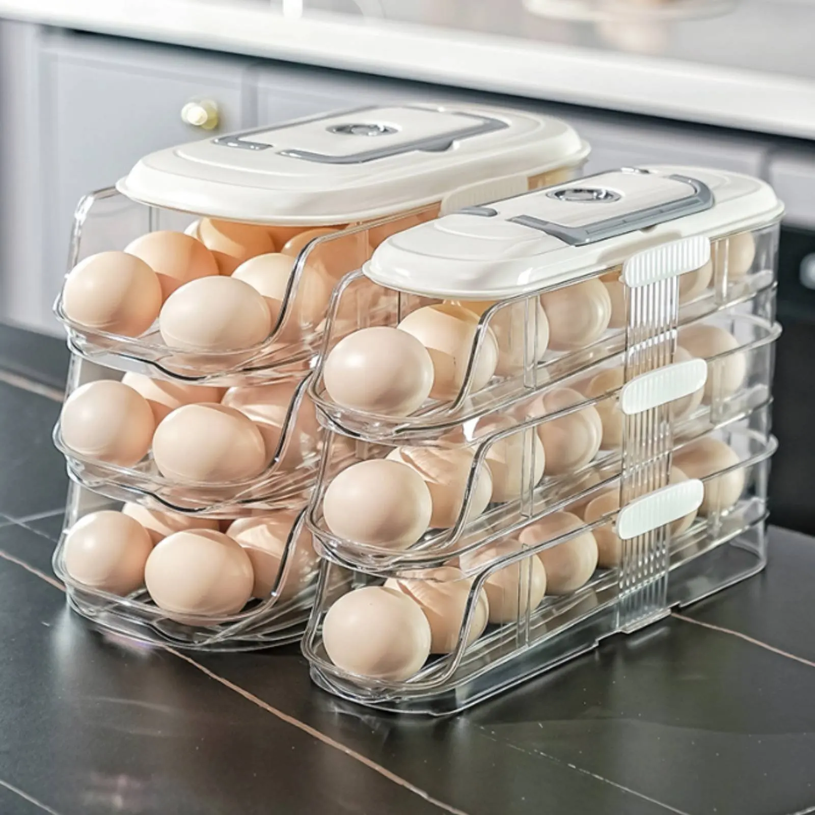 Multi-Tier Hen Fruit Dispenser Space Saving Stackable Hen Fruit Storage Box Weighted Fed Design Large Capacity