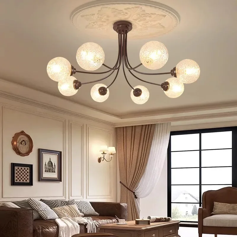 

GHJUYIOL American light luxury retro master bedroom ceiling light modern French living room dining room pendant light