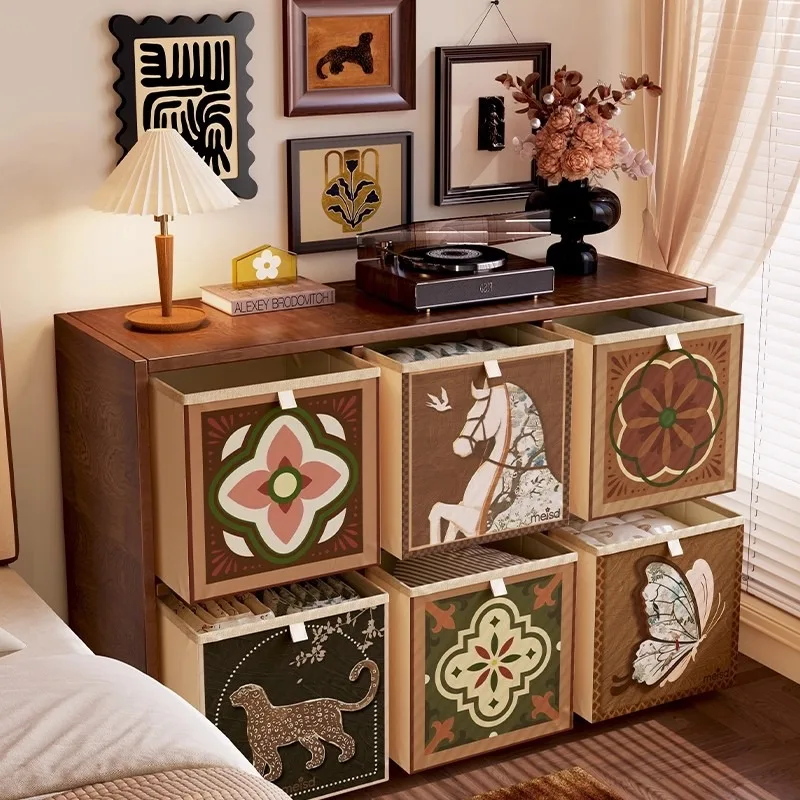 

Retro Style Storage Boxes Grid Cabinet Storage Box Fabric Finishing Box Home Storage & Organization Make Up Organizer