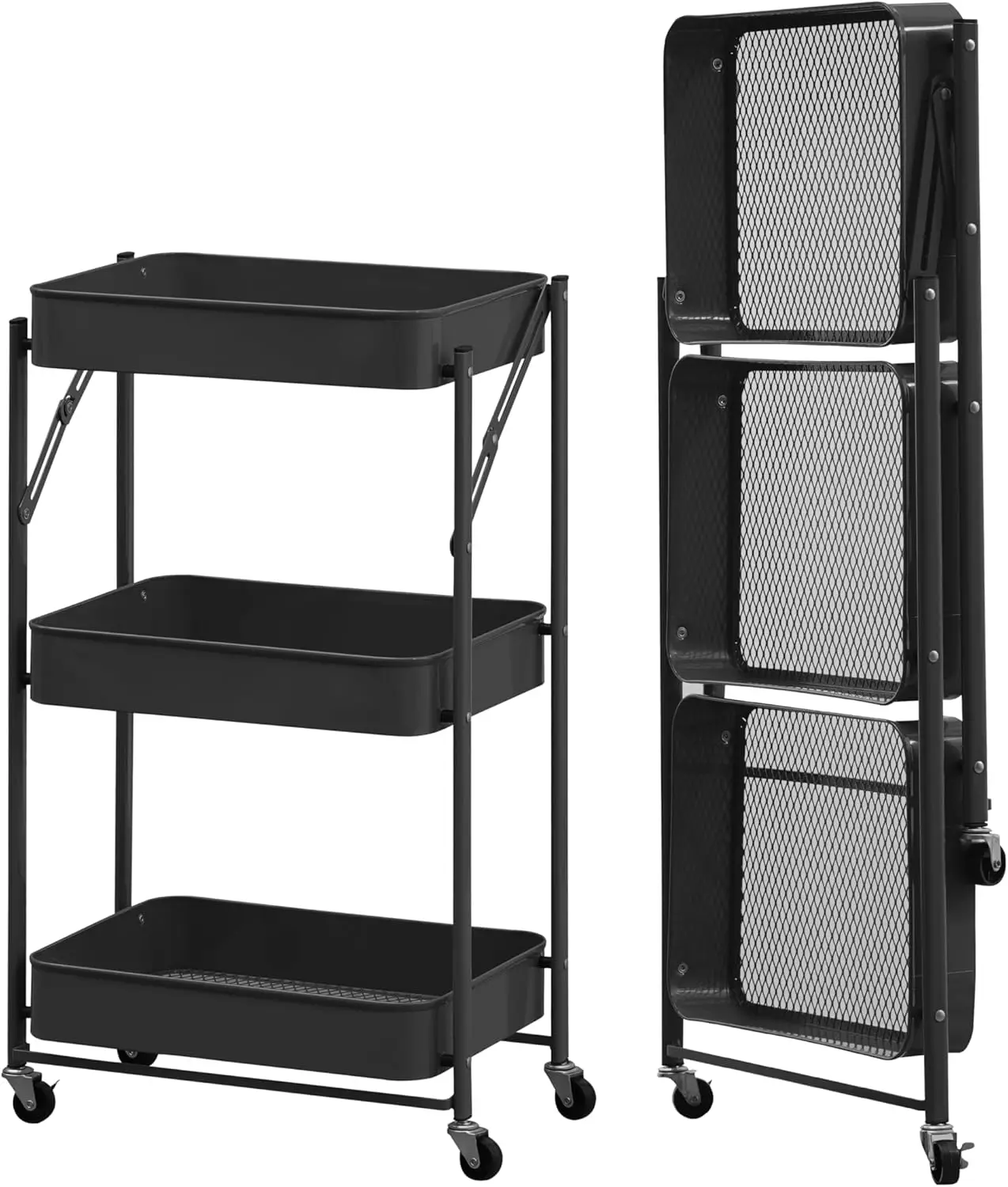 3 Tier Rolling Cart Utility Storage Cart W/Wheels Kitchen Bathroom Office, Black