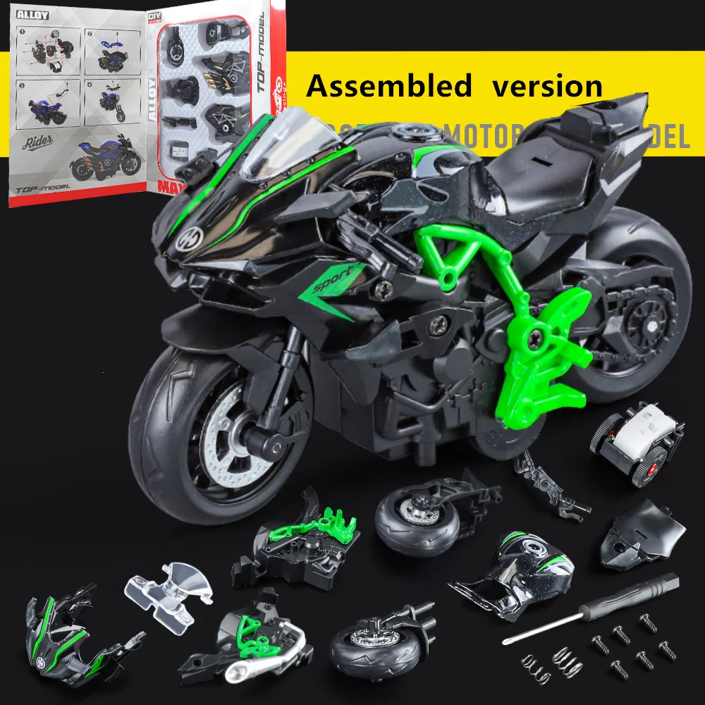 Assembly Version 1:14 Alloy Assemble Motorcycle Model Diecast Metal Removable Racing Motorcycle Model Sound Light Kids Toys Gift