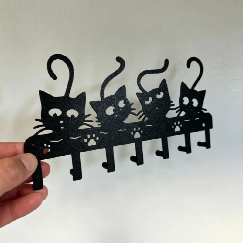 Wall Hooks Black Cat Key Holder Rack Wall Mount Decorative Storage Organizer For Home Entryway Kitchen Hanging Decor