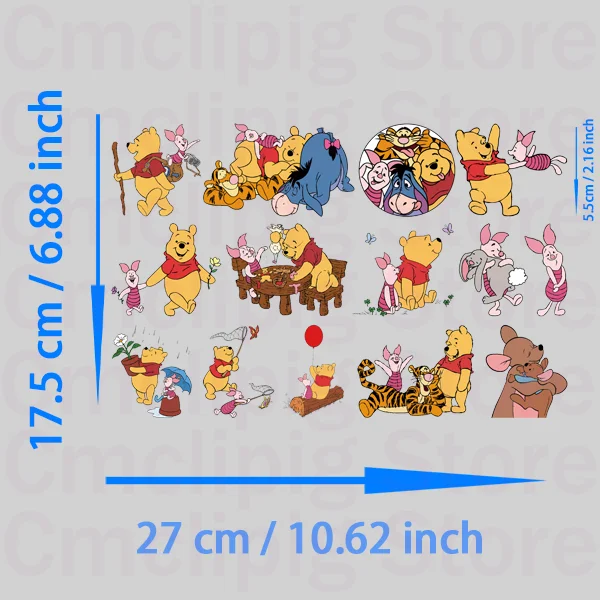 Baby Pooh Bear and Piglet Clothing patches self-adhesive thermo-stickers for children heat transfer vinyl