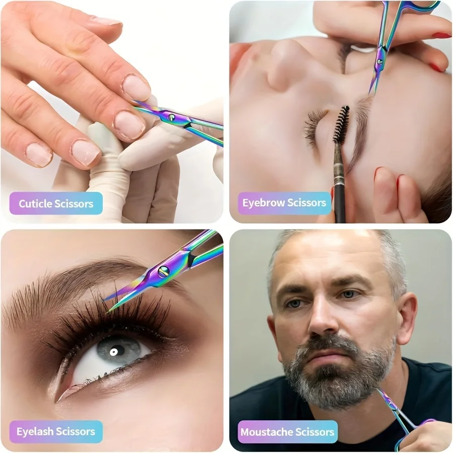 

Ножницы для кутикулы с радужным титановым покрытием и тонким дуговым лезвием, профессиональная нержавеющая сталь для точной обрезки бровей