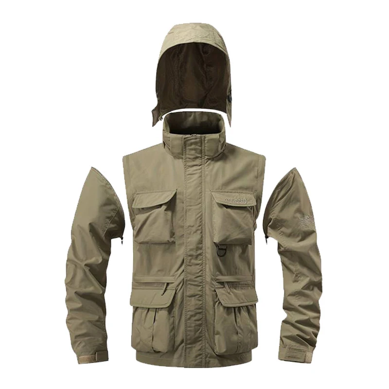Autumn Men\'s Mountain SKi Jackets Casual Men Multi-pocket Windbreaker Hooded Coats Men Sports Climbing Jackets Clothing 5XL