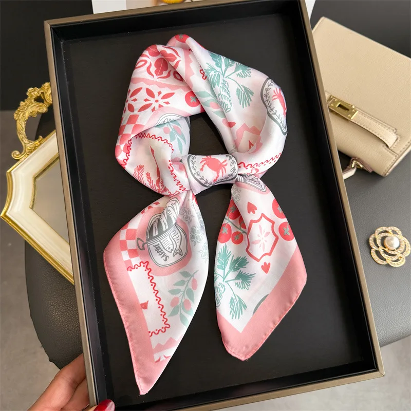 

Роскошный шелковый квадратный платок для женщин: элегантная лента для сумки, повязка на голову, шаль, шейный платок, бандана, шарф для повседневного использования.