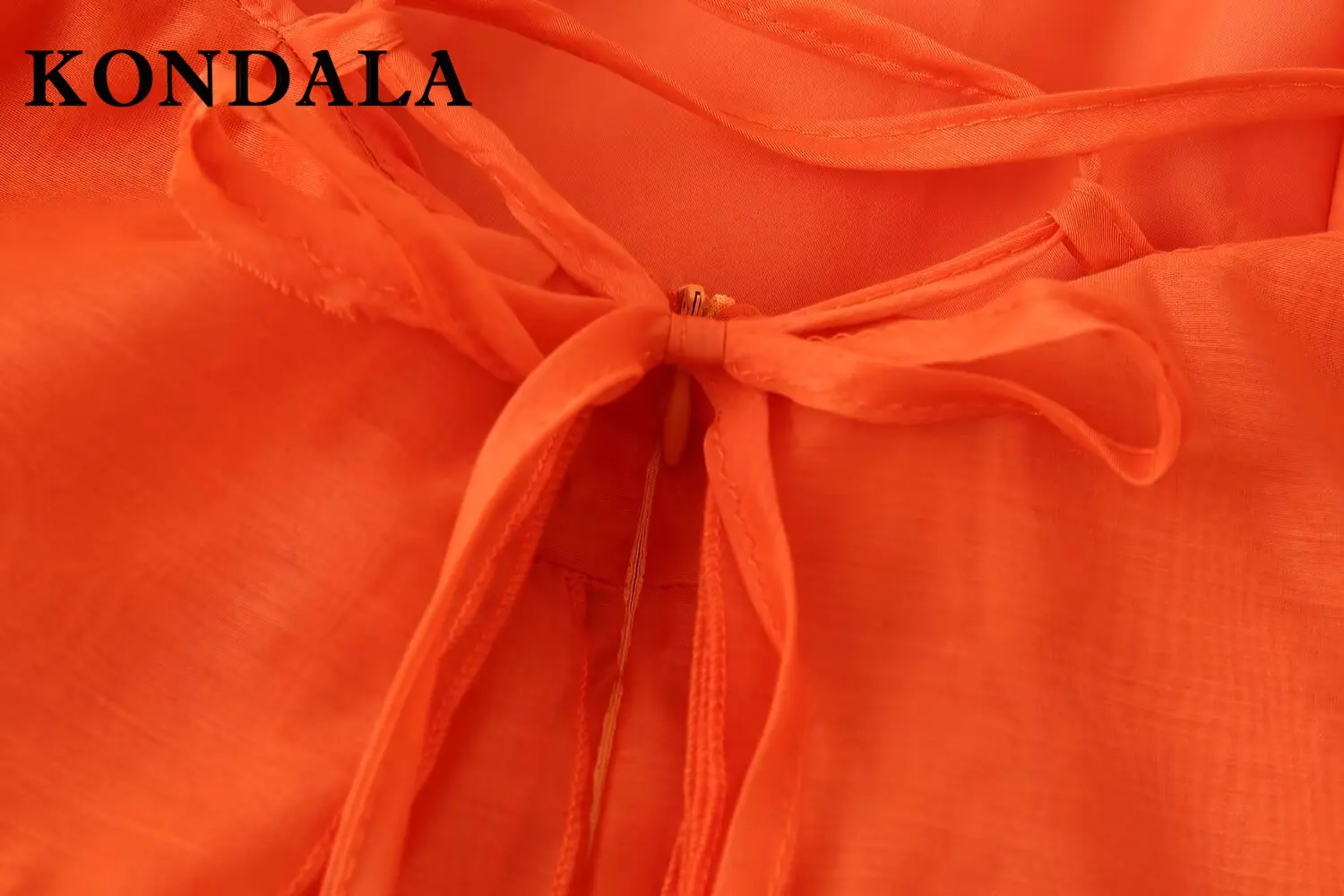 ชุดเดรสยาวเปิดหลังสีส้มลายดอกกุหลาบฤดูร้อน KONDALA แฟชั่น 2025 สายเดี่ยวทรงระบาย ชุดเดรสยาวสไตล์โบฮีเมียนสำหรับวันหยุดพักผ่อน Y2K