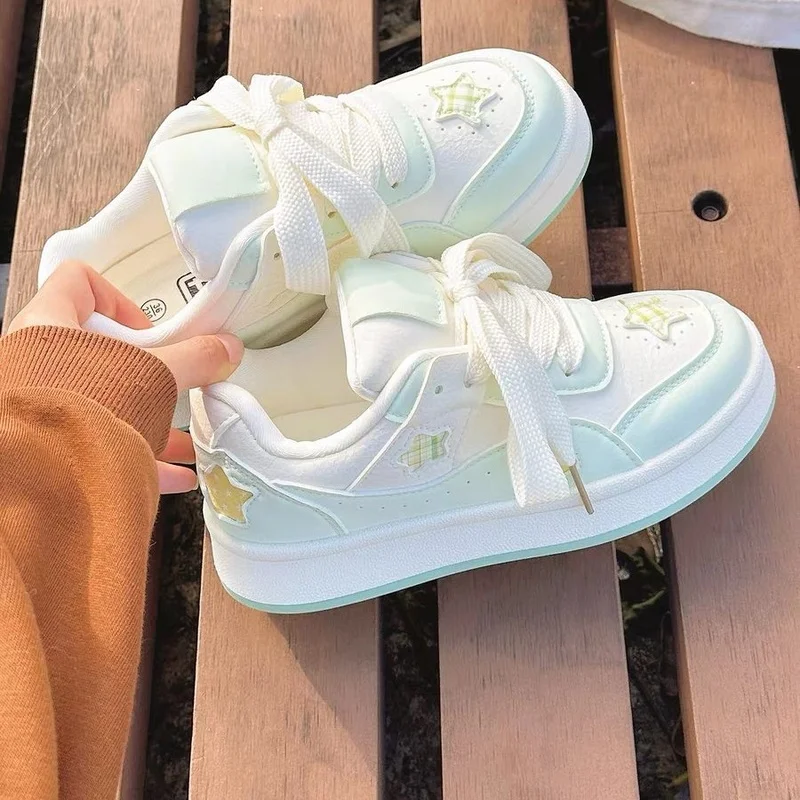 Women's Shoes Fashion Luxury Breathable Non-slip Wear-resistant Outdoor Casual Star Print Lace-Up Thick Sole Platform Sneakers view 2