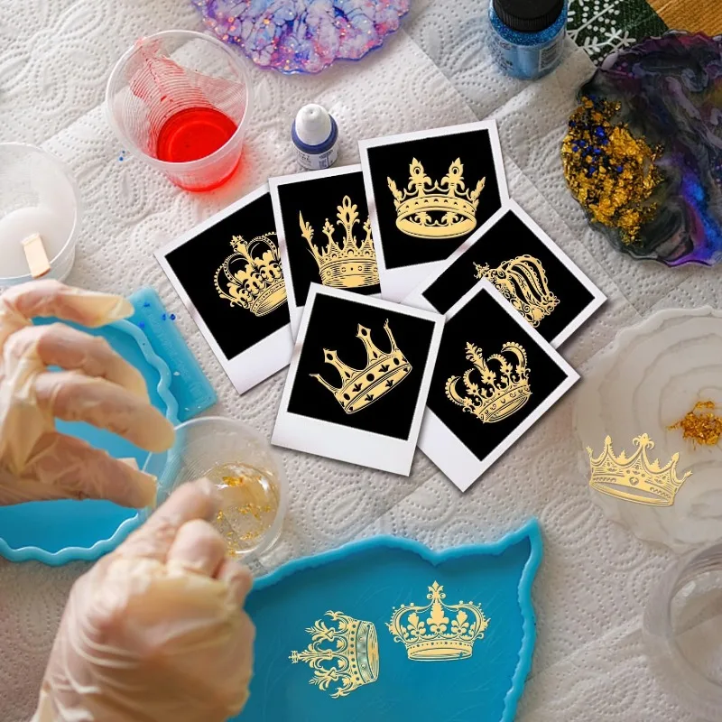 9pcs 1.6x1.6 Inch Crown Pattern Stickers Crown Metal Sticker Self Adhesive Gold Stickers Metal Gold Stickers for Scrapbooks