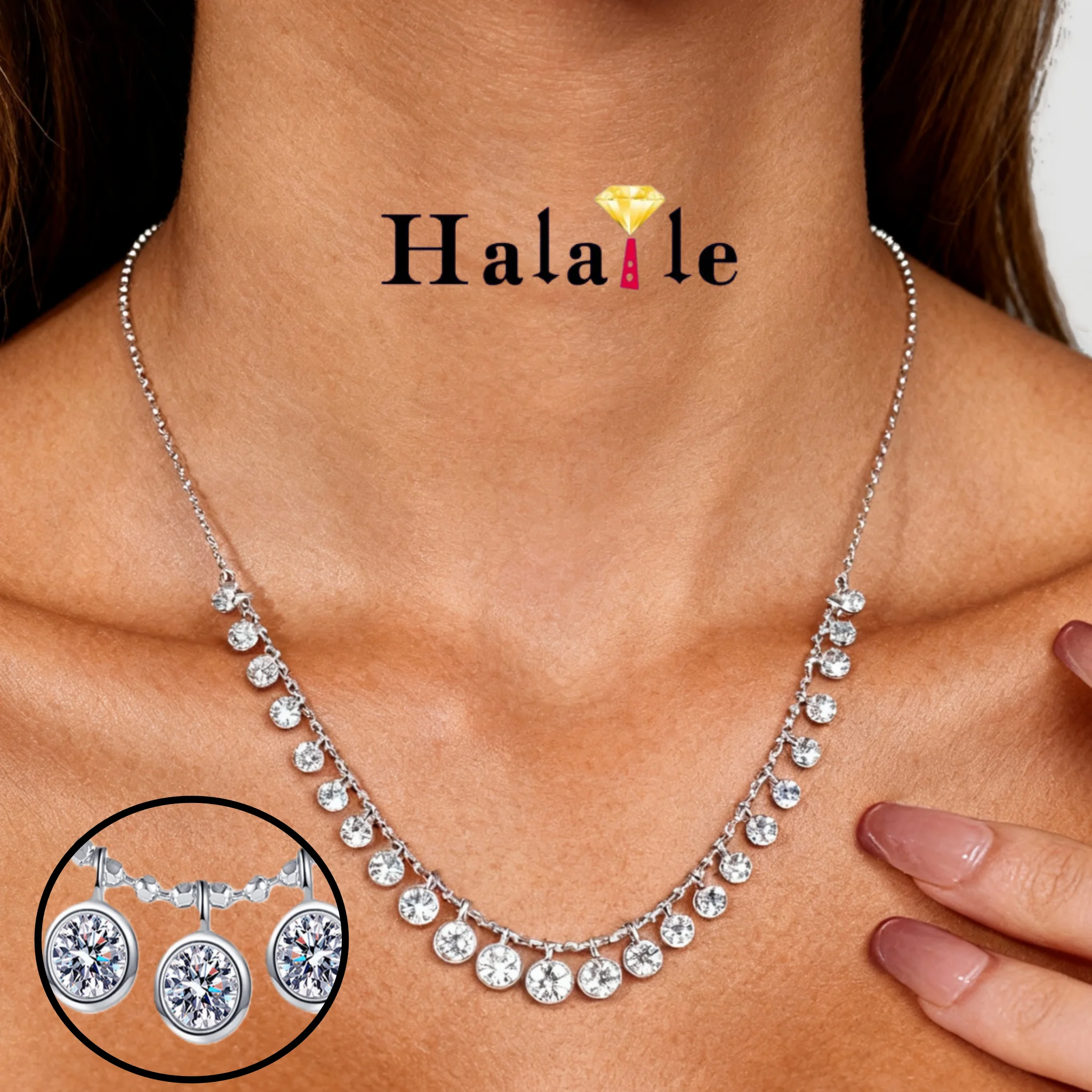 

Halaile 4.5and12.1CT All Moissanite Round Tassel Necklace S925 Sterling Silver For Women Sparkling Fine Jewelry Light Luxury