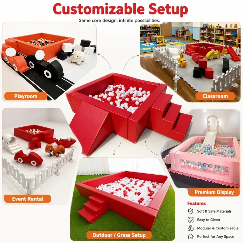 Red Soft Play Ball Pit Playpen Ball Pool Toddler Commercial Indoor & Outdoor Playground Cafe Play Amusement Equipment for Kids