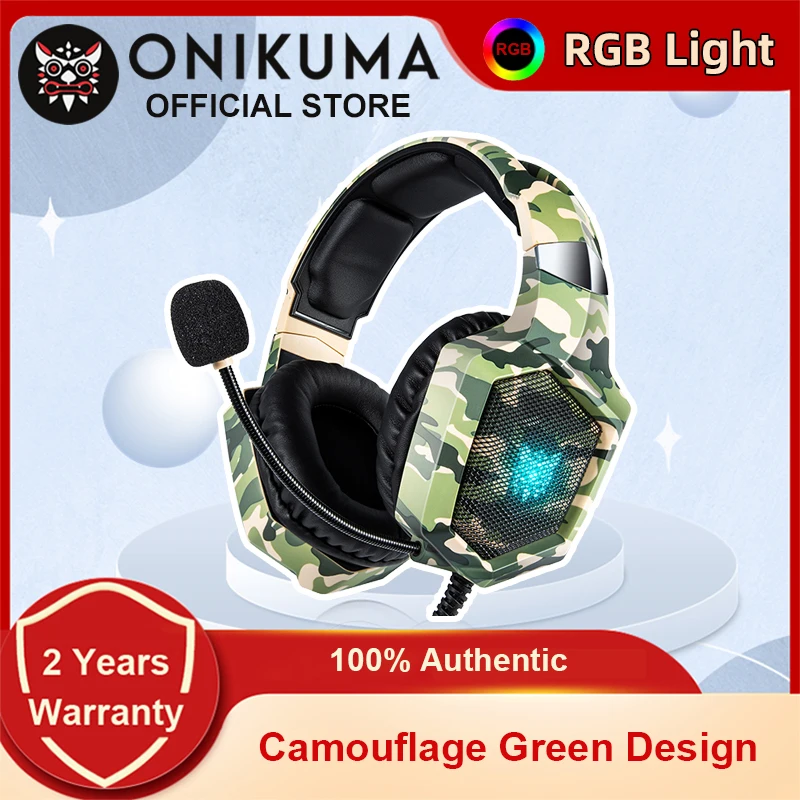 

ONIKUMA K8 Camouflage Green Gaming Headset Stereo Gamer PS4 Wired Headphones with Flexible 360°Mic Surround Sound Over-Ear