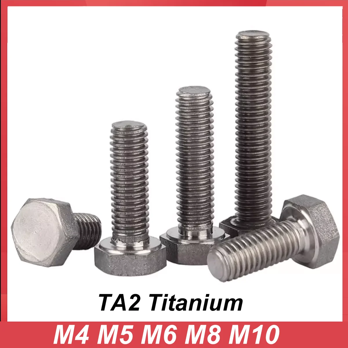 

M4 M5 M6 M8 M10 TA2 Pure Titanium Gr2 DIN933 Hexagon Head Bolts Titanium External Hex Hexagon Head Screws Full Thread