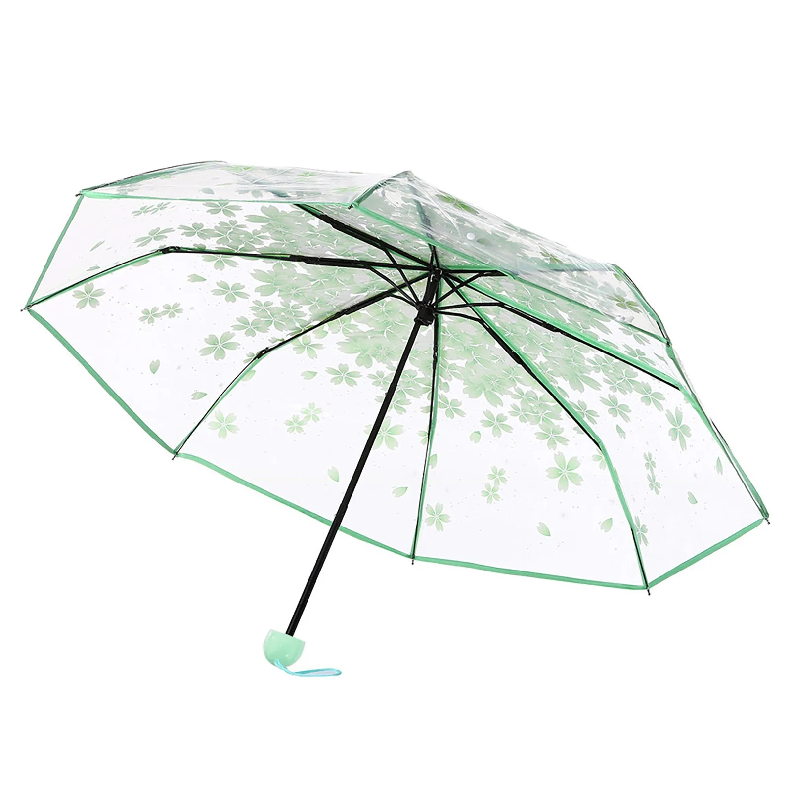 Three Fold Umbrella Women Transparent Clear Cherry Blossom Mushroom Sakura Folding Sunshade Rain Umbrella Folding Travel Umbrell