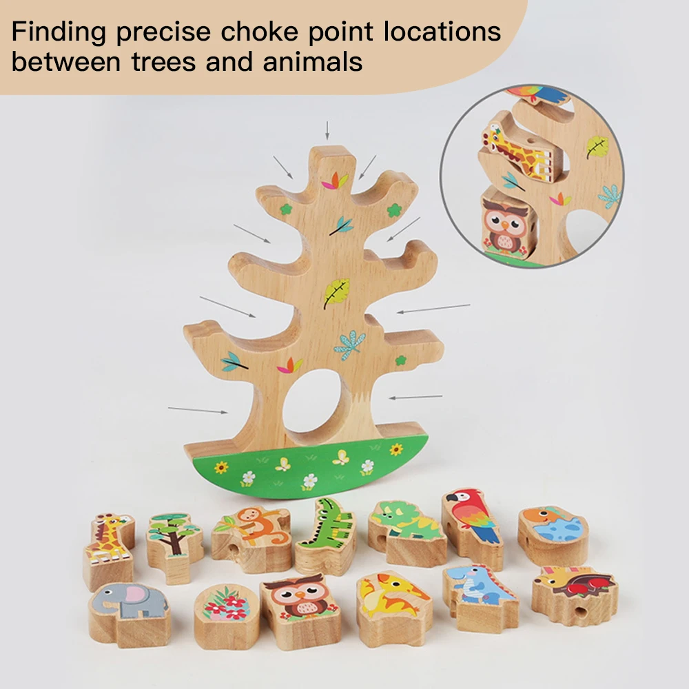 Wooden Balance Tree, Montessori Educational Toys for 3+ Years Old Stacking Blocks Develops Fine Motor Skills&Cognitive Abilities