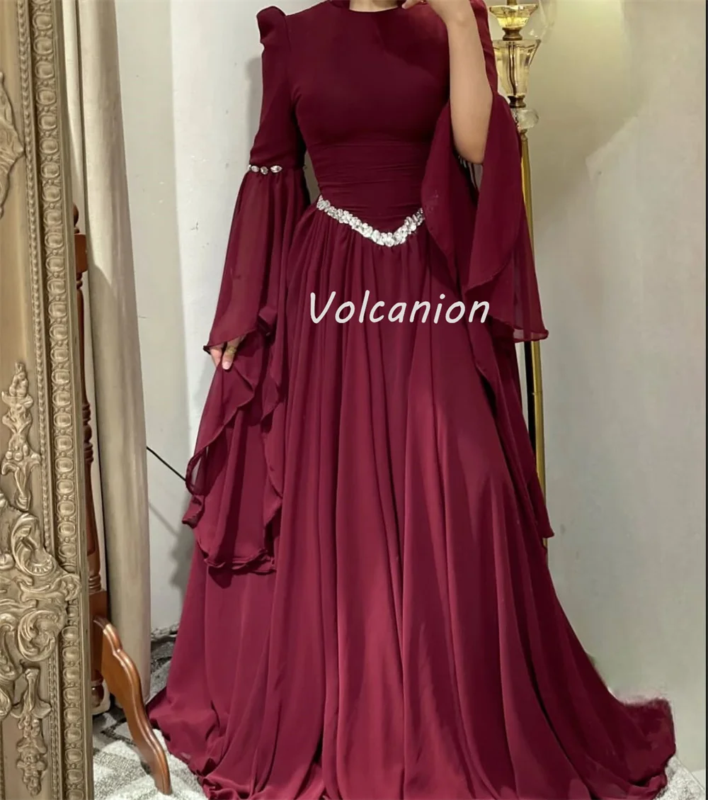 Customized High Quality Retro Chiffon Draped Rhinestone A-line O-Neck Long Dresses Bespoke Occasion Dresses Modern Style Classic