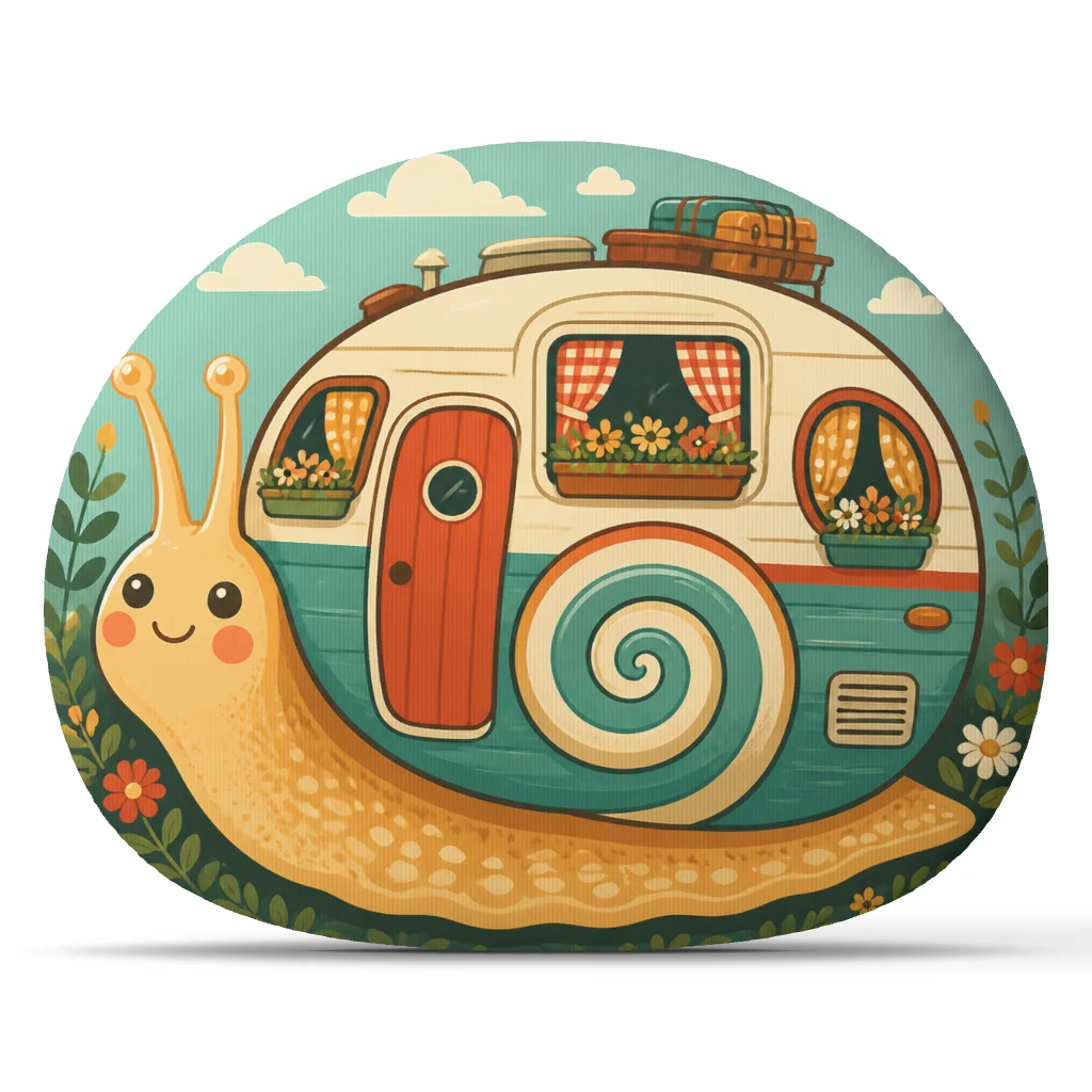 Snail Camper Van Plush Pillow Cute Camping Cushion Whimsical Travel Trailer Throw Pillow Stuffed Home Decor Gift Irregular