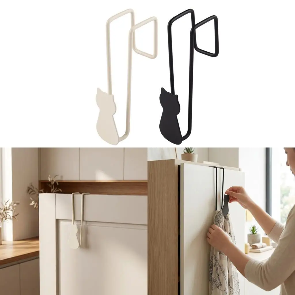 over the Door Hooks Iron Cat Design Sturdy Coat Hanger Organizer Rack for Living Room Bathroom Entryway Storage Solution view 4