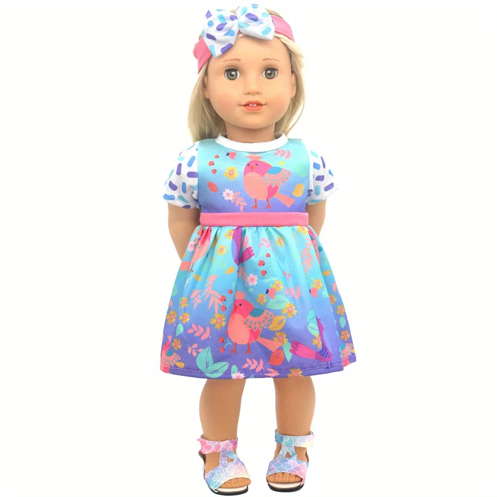 

Girl doll clothes suitable for 18-inch American dolls (product does not include doll and shoes) Gradient blue floral skirt