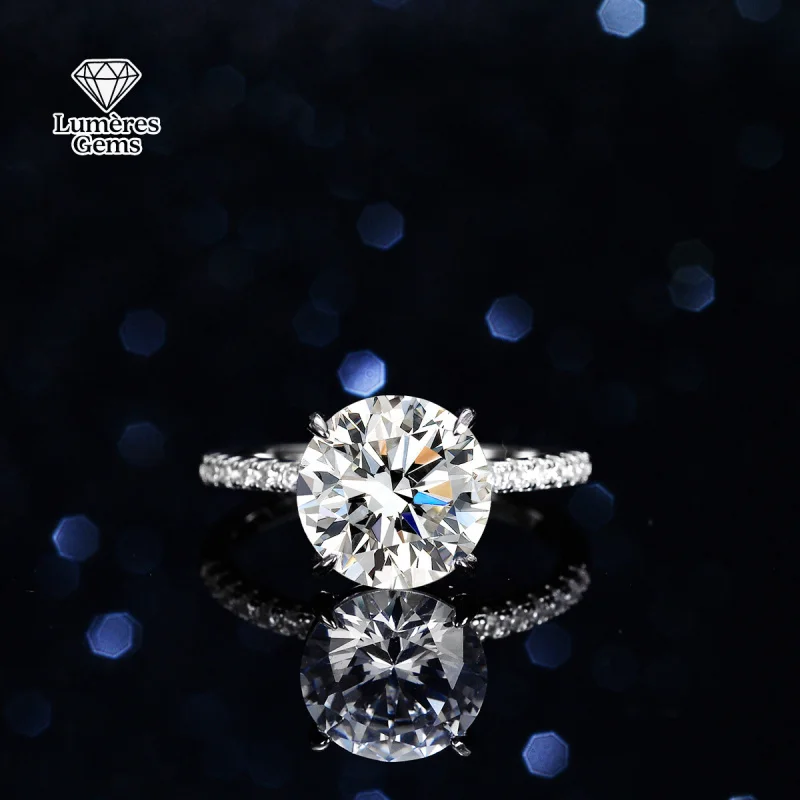 LumièRe Gems Classic Four Claw Pure Gold 18K Ring - 5 Carat Moissanite Diamond - Women'S Ring - Dove Egg Wedding Luxury Jewelry