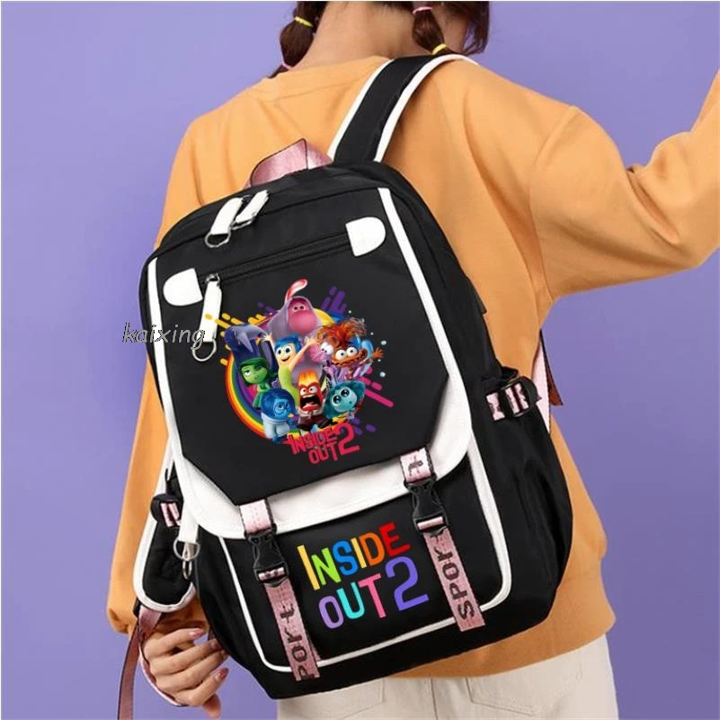 New Inside Out2 Backpacks USB Cartoon Purple Printed Boys Girls School Bag Students Bookbag Teens Women Mochila Escolar Niña