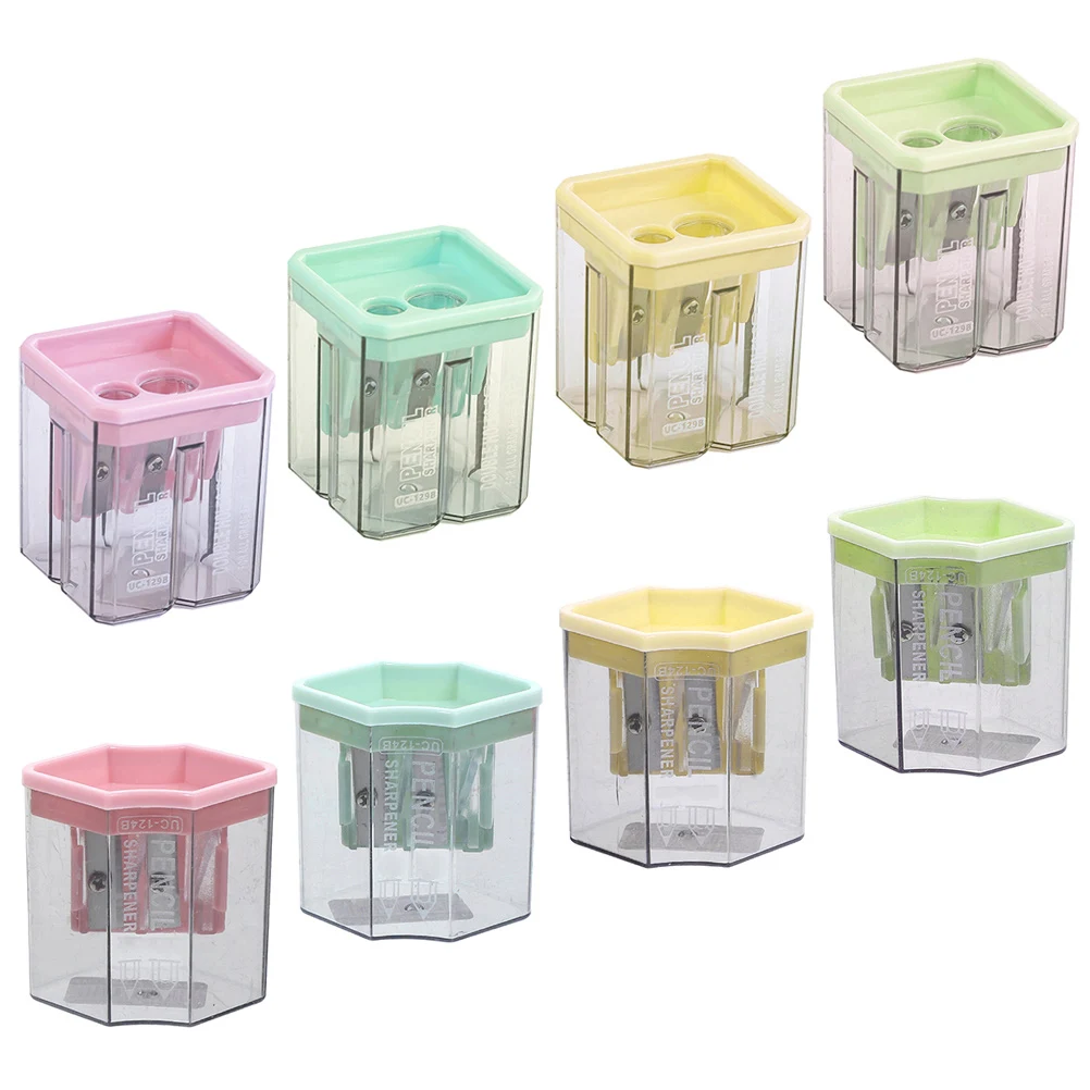 8 ชิ้นเครื่องเหลาดินสอแบบแมนนวลขนาดกะทัดรัดประหยัดเด็กแบบพกพา ABS เคสใสที่เชื่อถือได้ทนทานยาวนาน