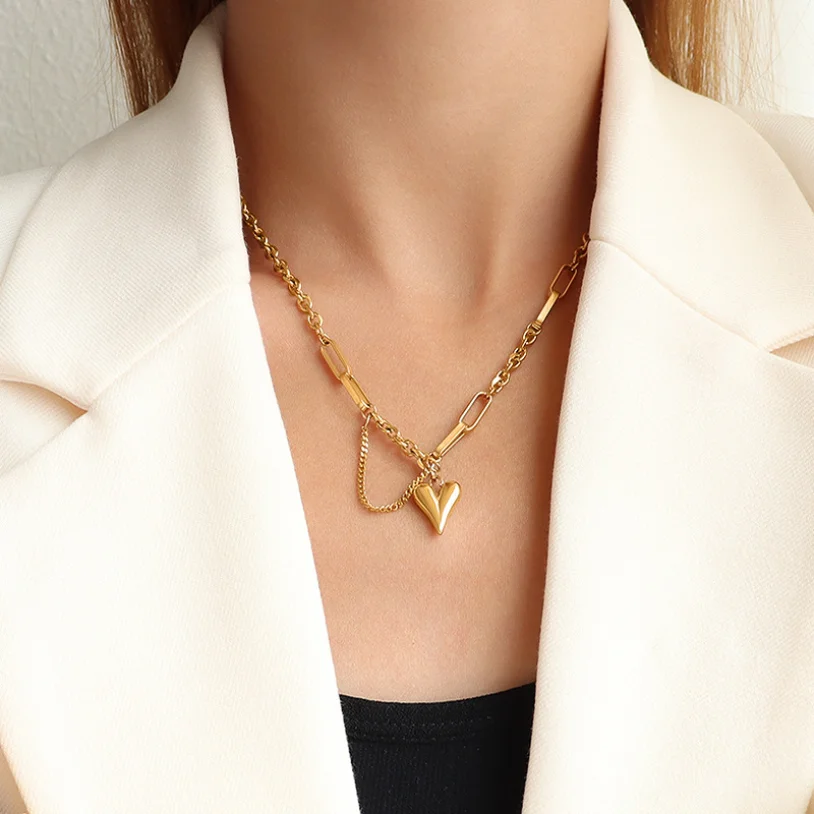 316L Stainless Steel New Fashion Upscale Jewelry Hip Hop Couple Heart Tassel Charm Chain Choker Necklaces Bracelets For Women