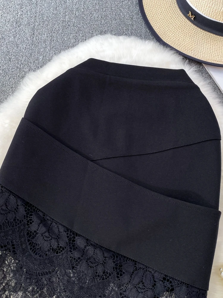 

OL Career Lace Splicing Anti Exposure Ultra ort Юбка Эластичная утягивающая одношаговая облегающая юбка для тела Летняя юбка с высокой талией K...
