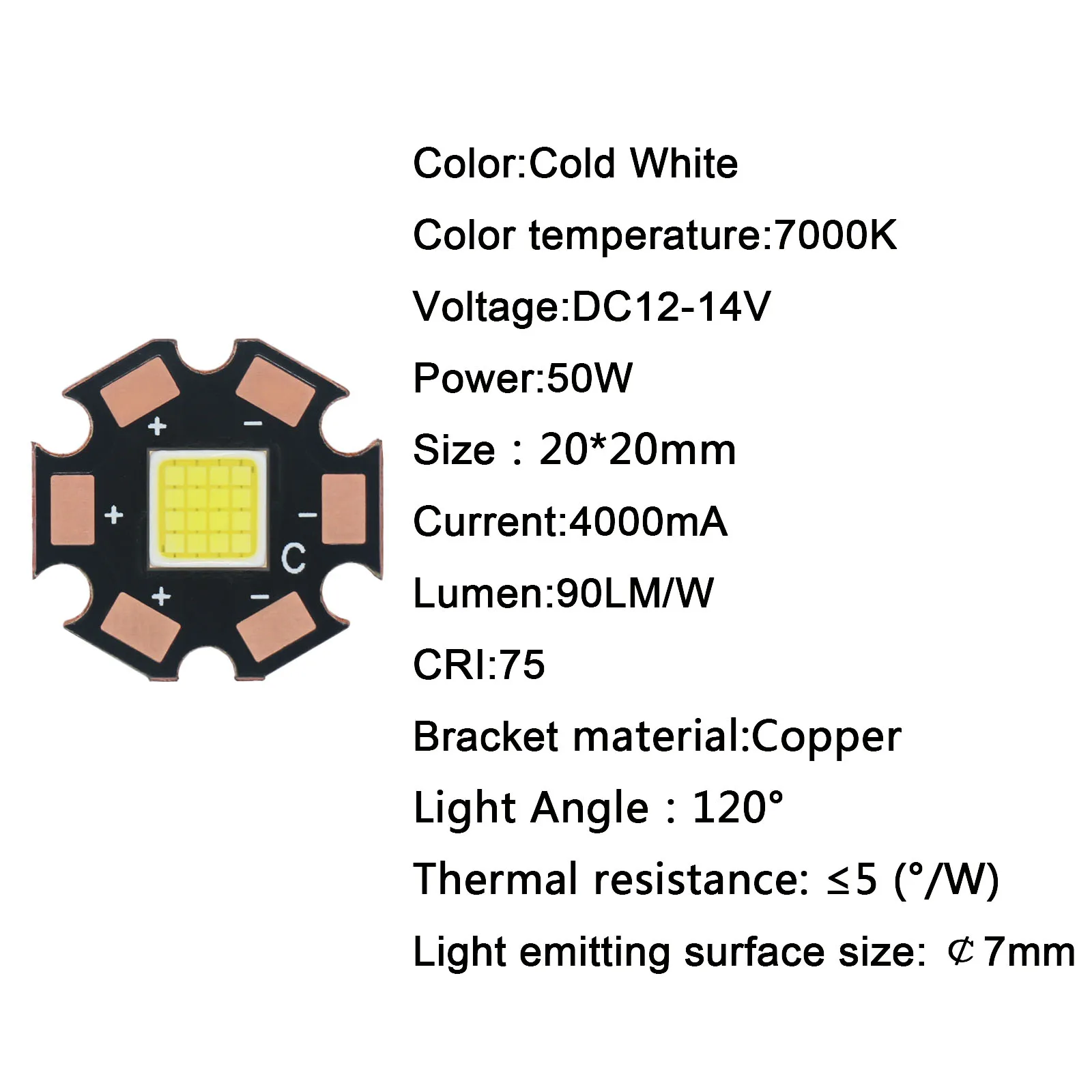 High Power LED Chip 50W Super bright 12V 7000K White Lamp Bead PCB Tube Lamp Copper Substrate for automotive Projector Lamps DIY