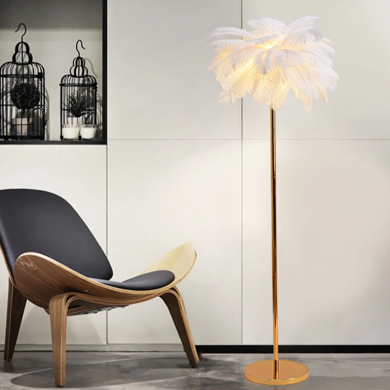 Nordic Modern Feather Floor Lamps Foyer Romantic Atmosphere Standing Lights Bedroom Ins Bedside Lighting Fixture Led Home Decor