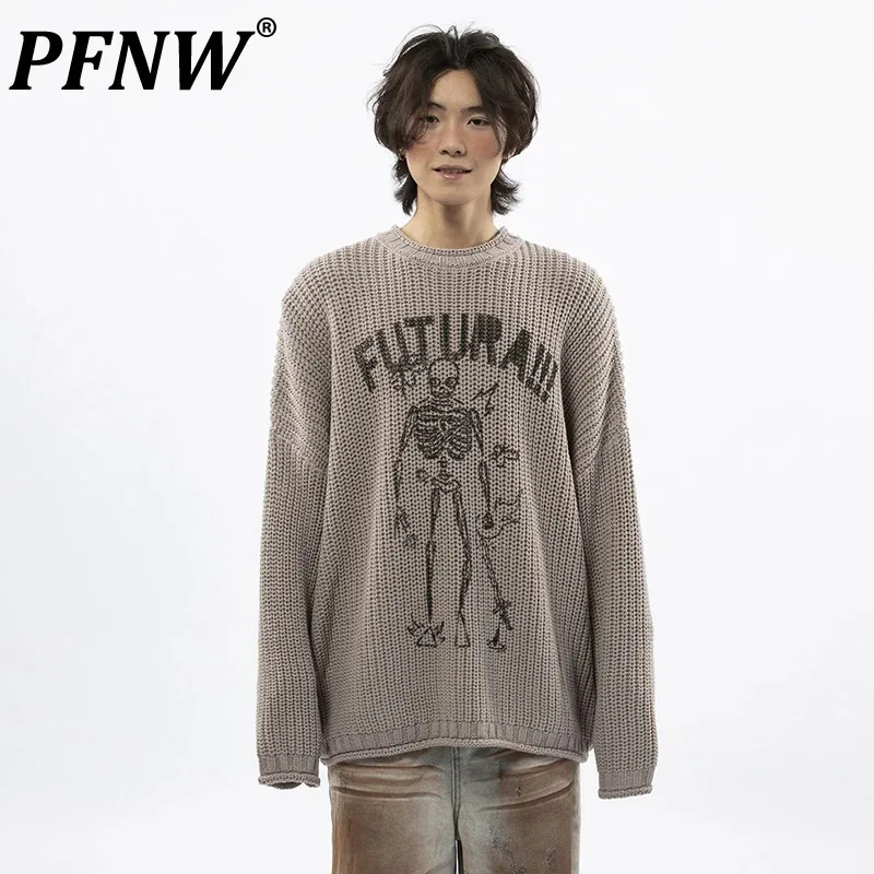 

PFNW American Letter Printting Design Sweater Men's Round Neck Knitted Clothing Fashion Casual Versatile Tops Trendy 28W4992