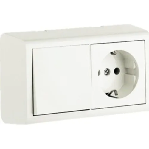 Ovivo Surface Mounted White Combined Key-Grounded Outlet