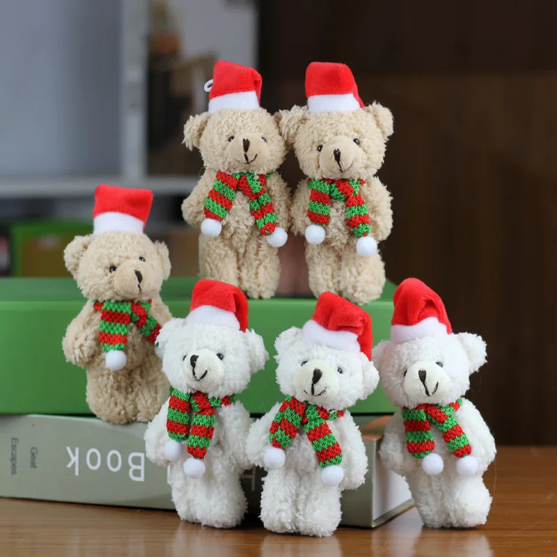 14cm Kawaii Christmas Bear Plush Toy Cute Teddy Bear Plush Doll Keychain Pendant Stuffed Toy For Girl Bag Pendant Children Gifts