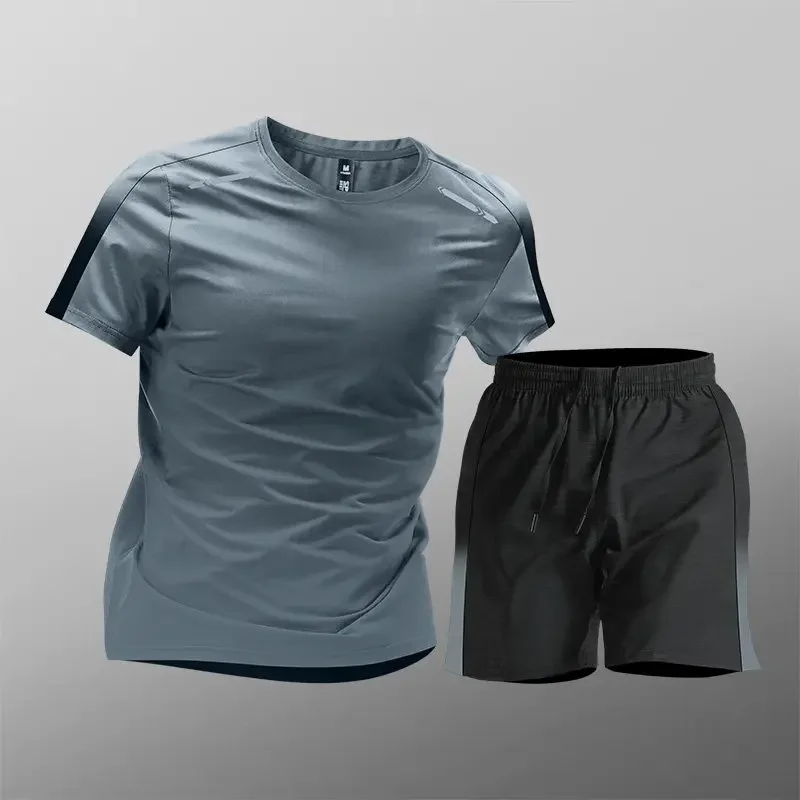 Herren Eisseide Kühl-Sportset - Sommer Schnelltrocknendes Lauf-T-Shirt & Shorts - Atmungsaktives Sportoutfit für Fitness & Badminton