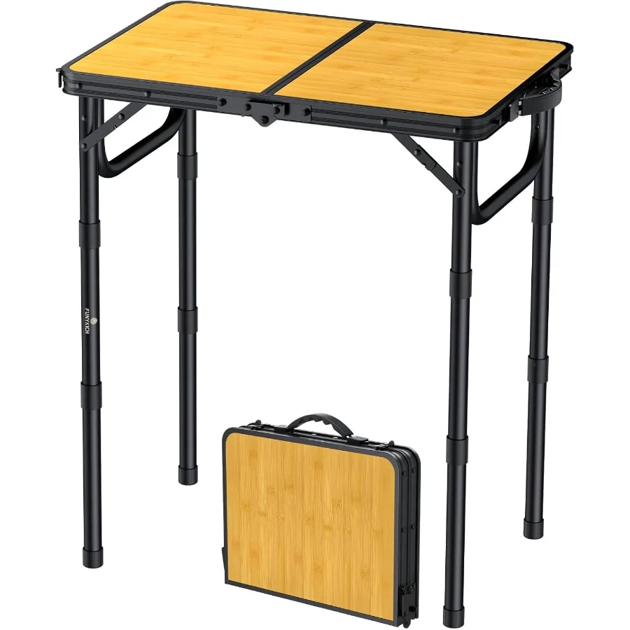 

2ft Small Folding Camping Table with 3 Height Adjustable Settings Lightweight Aluminum Portable Picnic Table with Carry Handle