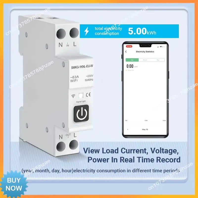 A10R Tuya WIFI Smart Circuit Breaker 1P+N 1A-63A Adjustable DIN Rail With Metering Work With Smart Life Alexa Home