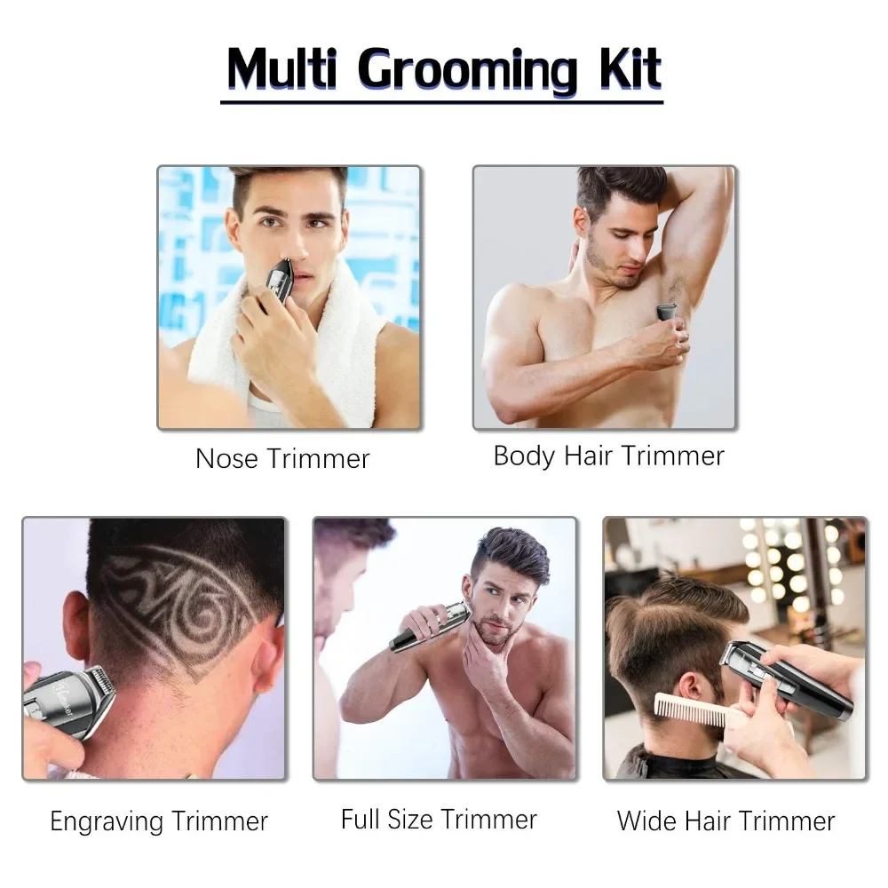 All in one Men's Hair Trimmer Kit - Rechargeable Electric Groomer for Beard, Facial & Body - Professional Clipper