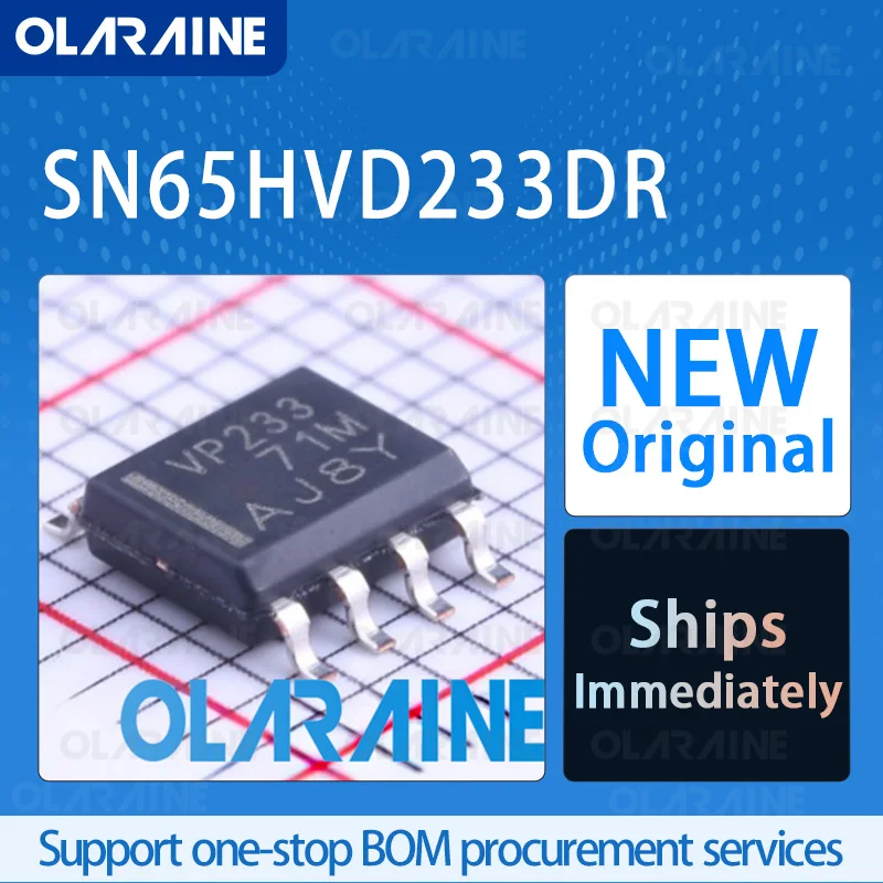 5/10/100Pcs SN65HVD233DR SOIC-8 CAN interface integrated circuits RoHS Data rate 1 Mb/s The supply voltage is 3.6 V