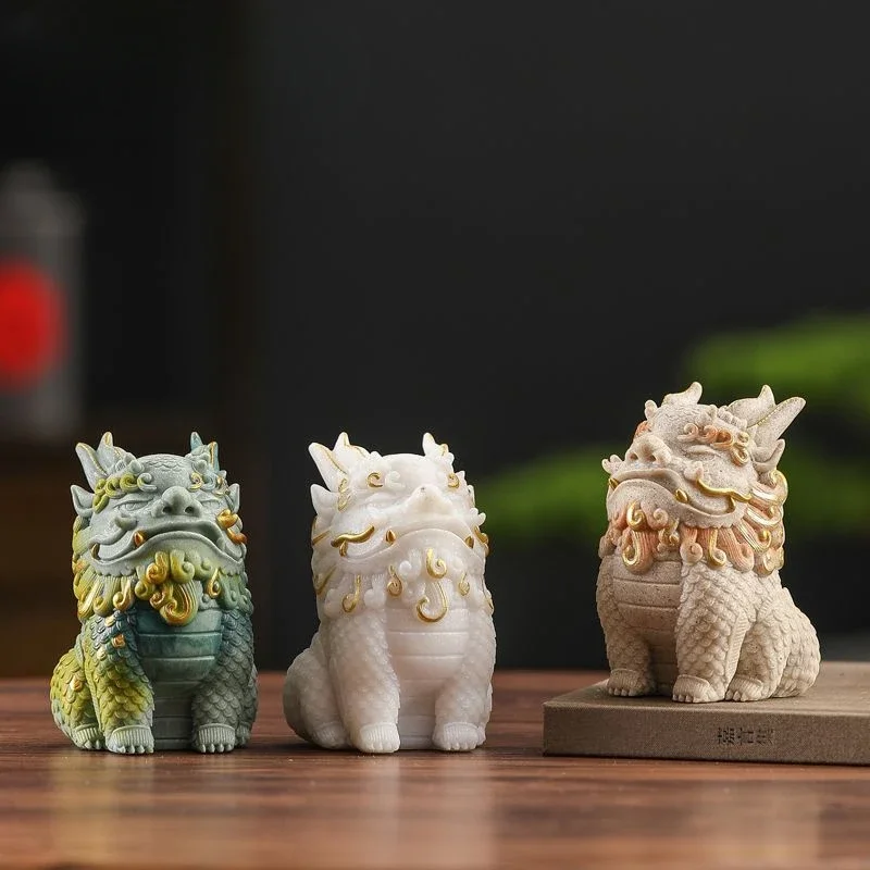 Sandstone Attract Wealth Pixiu Desktop Ornament,Office Workstation Auspicious Decoration,Housewarming Gift Bring Abundant Wealth