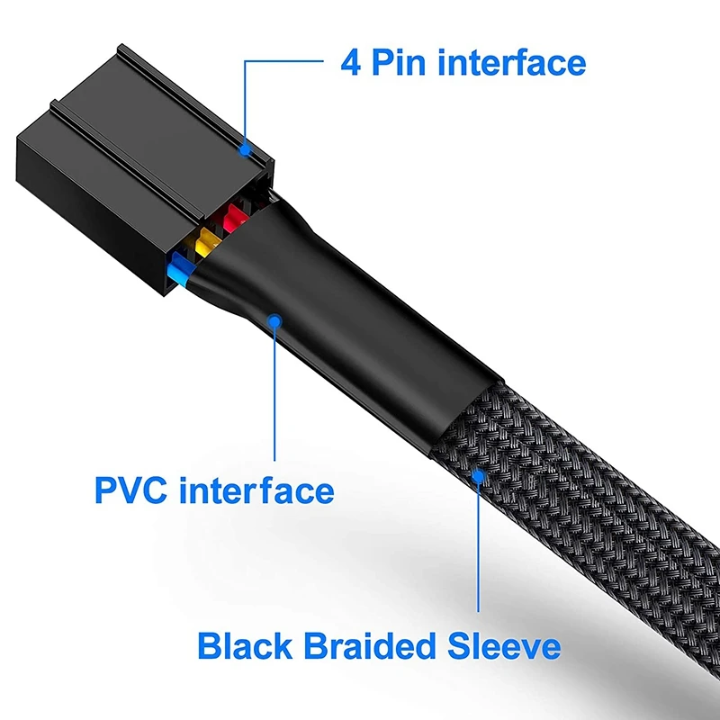 PWM Fan Hub Splitter, PC Cooling Case, Extensão Splitter, Cabo Adaptador, 4 Pin, manga preta, 5 Way, 40cm, 15.7 Polegada