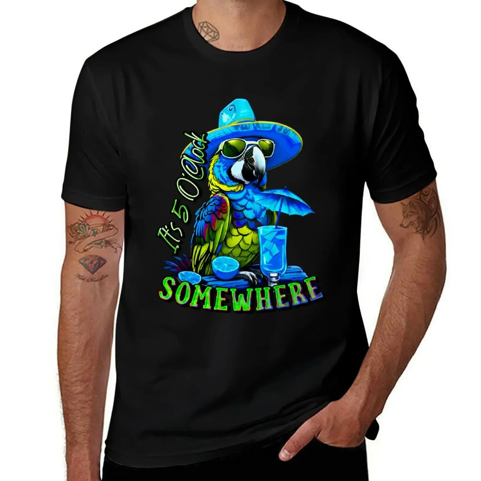 It's 5 o'clock somewhere Cocktail Tropical Parrot T-Shirt custom shirt cheap stuff mens designer clothes