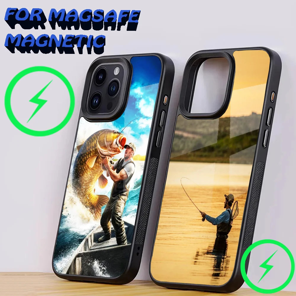 Bass Fishing Lake Fisherman Phone Case For iPhone 16,15,14,13,12,11,Plus,Pro,Max Mini Magsafe Magnetic Wireless Charging