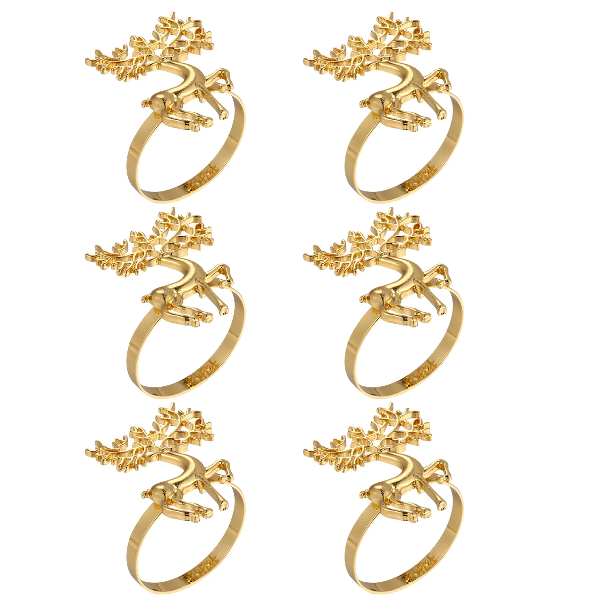 

6Pcs Christmas Deer Design Napkin Buckles Exquisite Alloy Table Supplies Holiday Party Decoration Napkin Holder