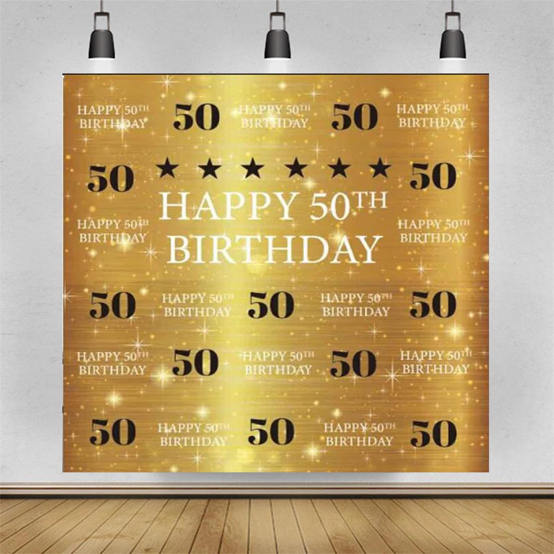 50th Birthday Photography Backdrop Adult Step And Repeat Golden Glitter Shiny Background Fifty Years Old Age Party Decor Banner